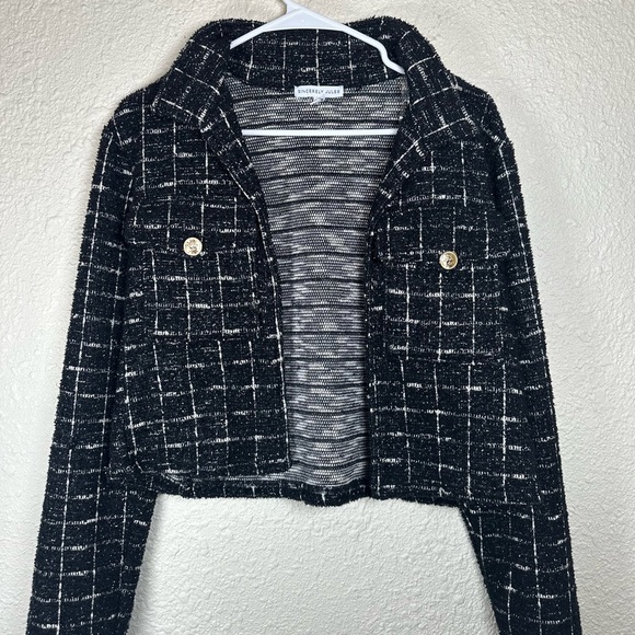 Sincerely Jules Black Grid Knit Fuzzy Open Front Jacket- Women's Size XL - Picture 3 of 11